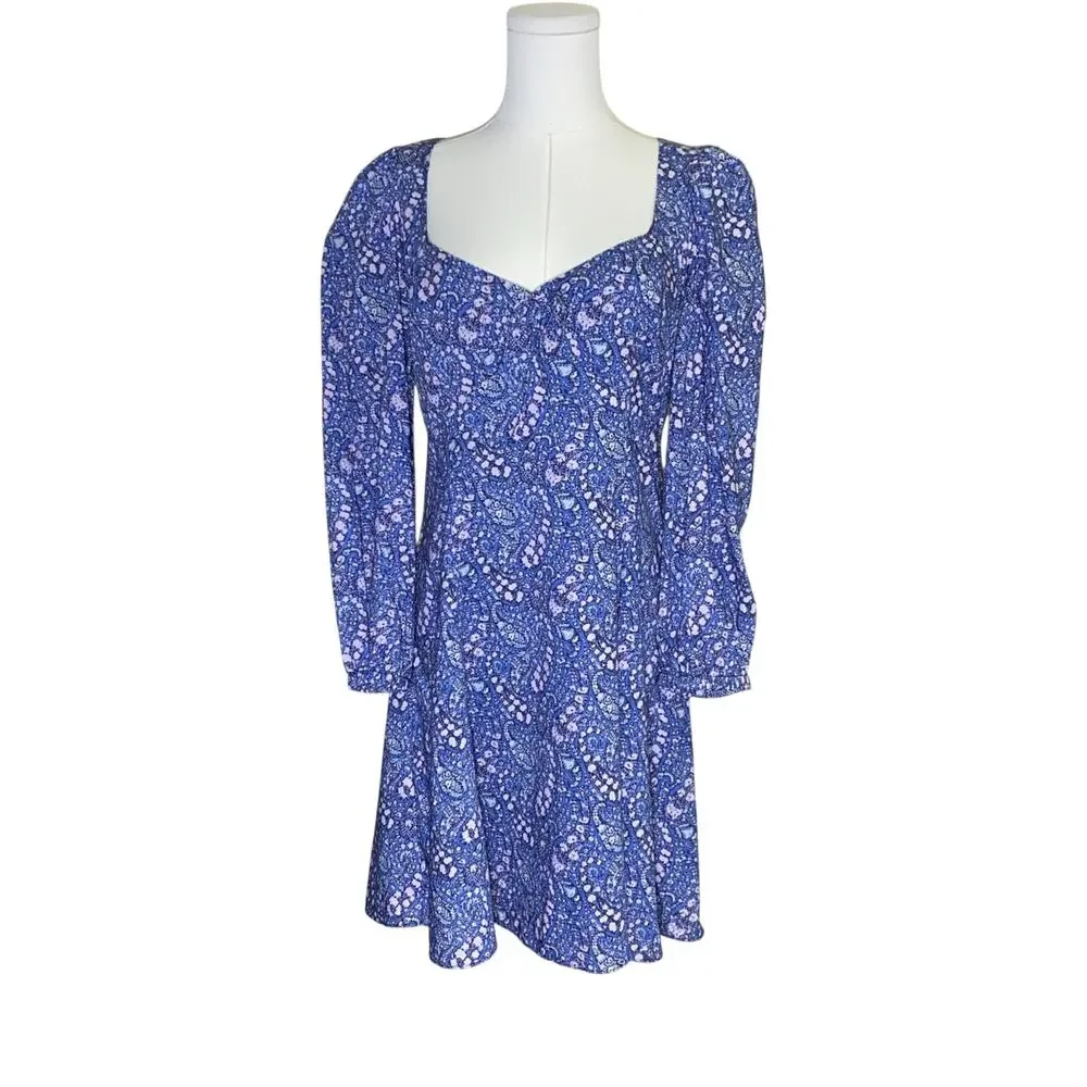 JCREW Women Sweetheart Liberty Blue Floral Milkmaid Mini Dress 6